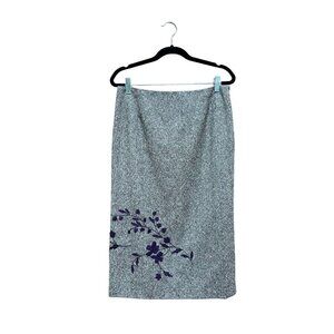 ICEBERG Tweed Pencil Skirt Beige Purple Floral Applique Size 44 / Medium